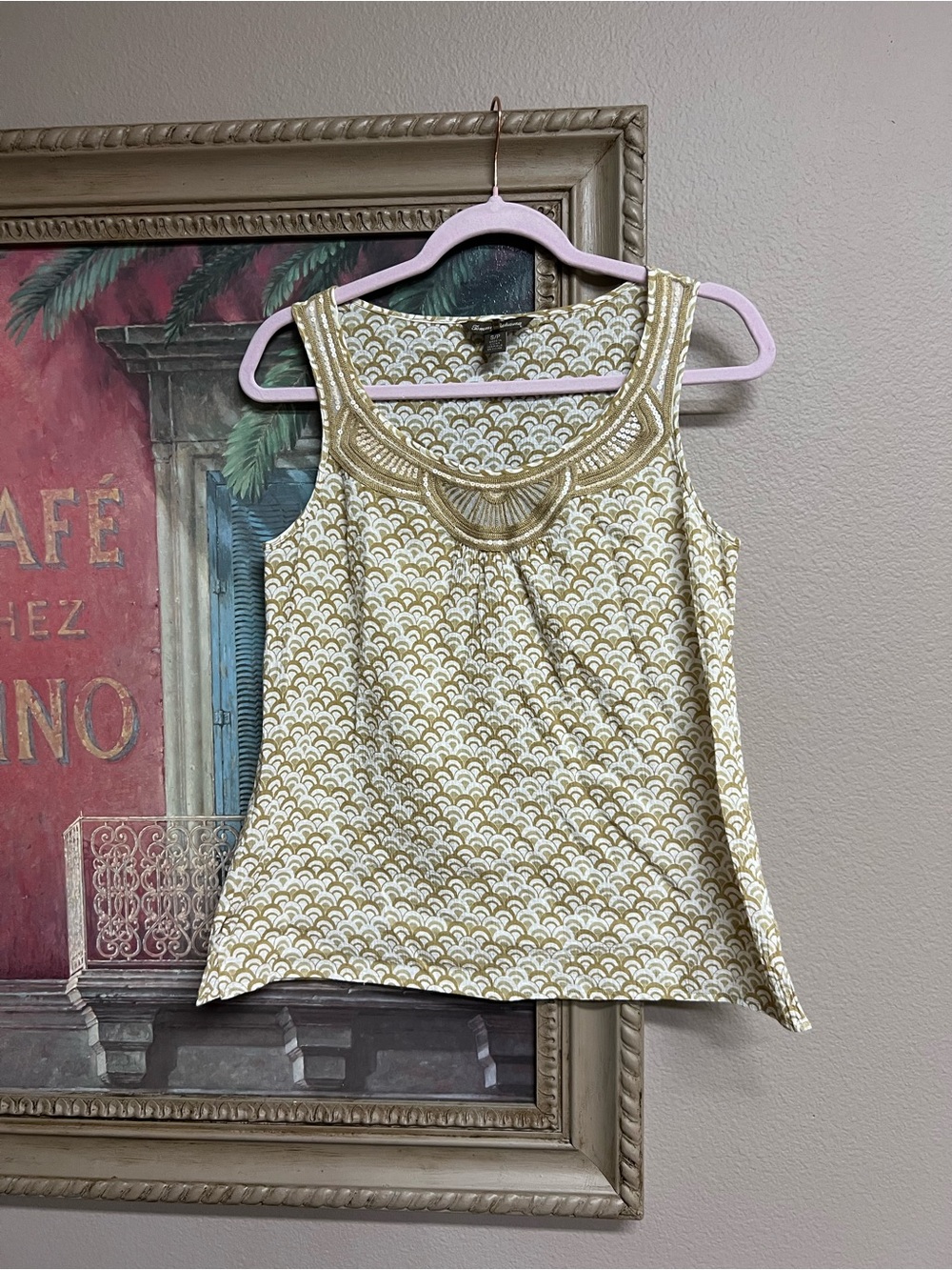Tommy Bahama Sleeveless Embroidered Scoop-Neck Tank - Gold & White